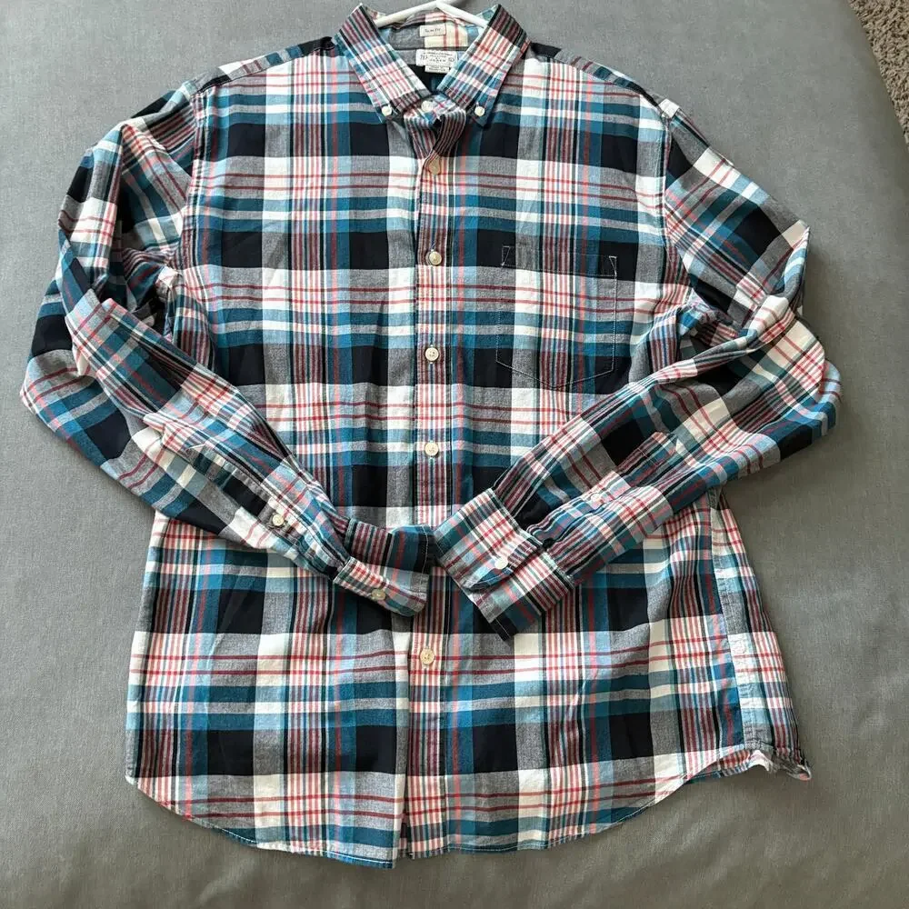J.Crew Slim Fit Summer Plaid Button Down Shirt  Cotton Mens Lg Preppy GORPCORE